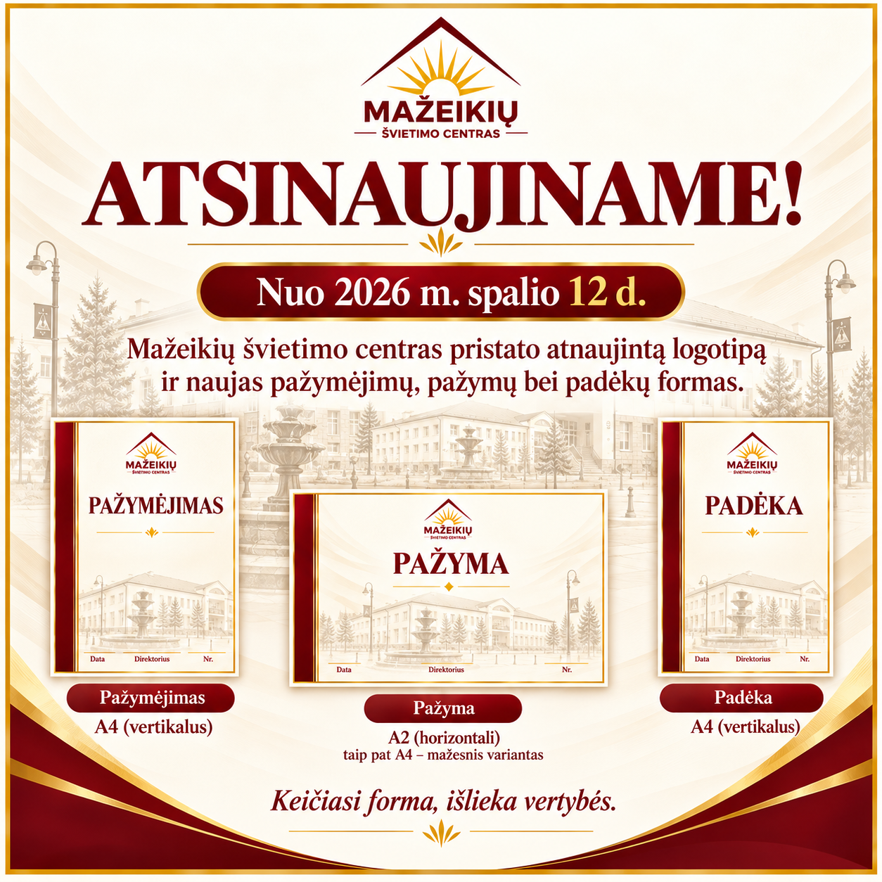 KEIČIASI FORMA, IŠLIEKA VERTYBĖS
